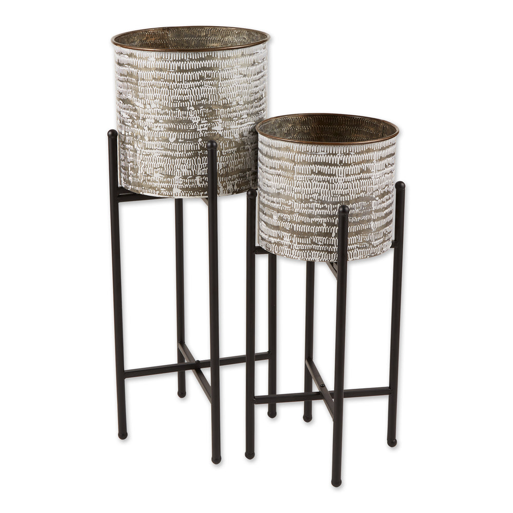 White Wash Galvanized Bucket Plant Stand Set of 2